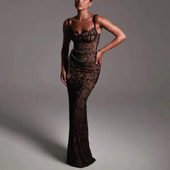 In My Glamour Lace Chain Belt Maxi Dress