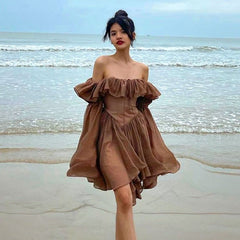 In Secret Vintage Ruffled Off Shoulder Midi Dress