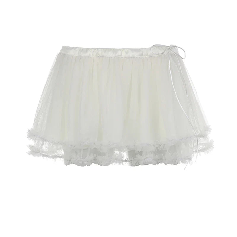 Fluttering Hearts Mesh Pleated Mini Skirt