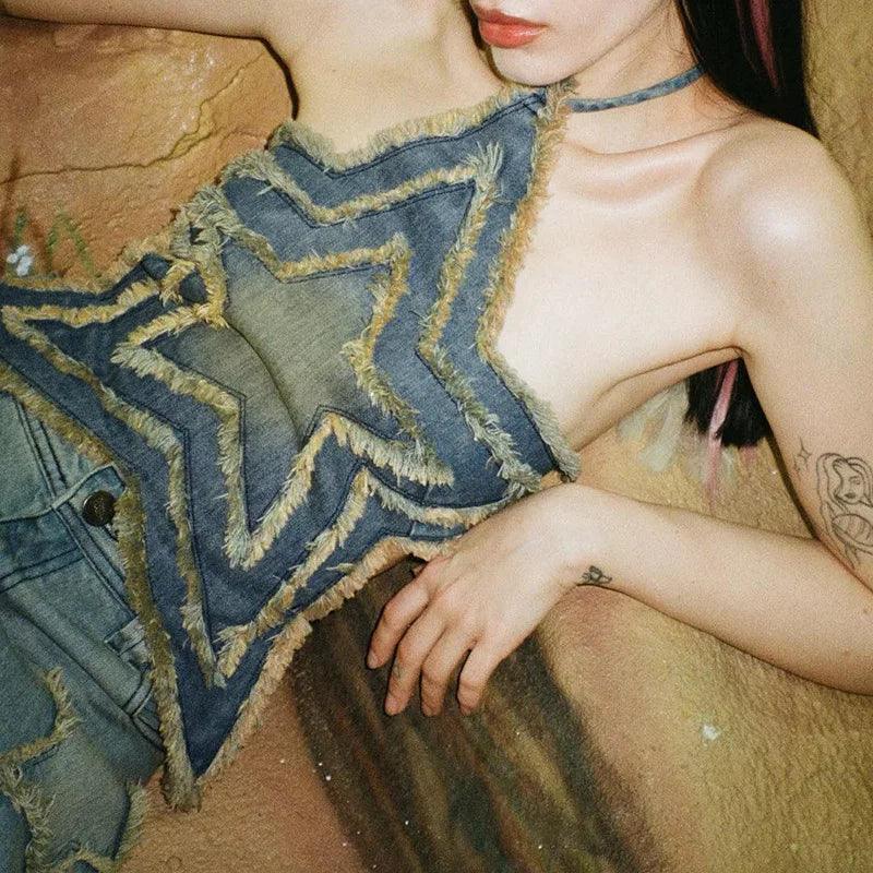 Tangible Existence Denim Raw Star Halter Top