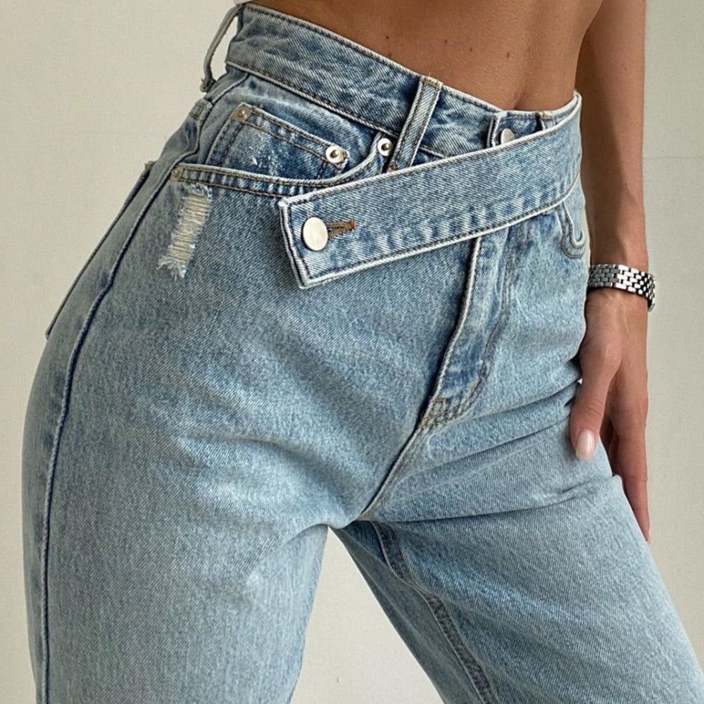 Won Over High Waisted Cross-Belt Design Jeans