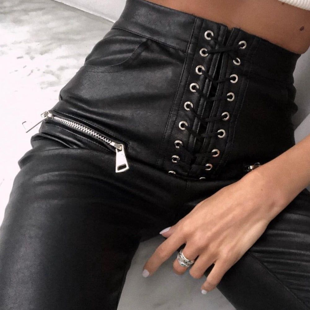 Talking Truth Faux Leather Lace Up Pants