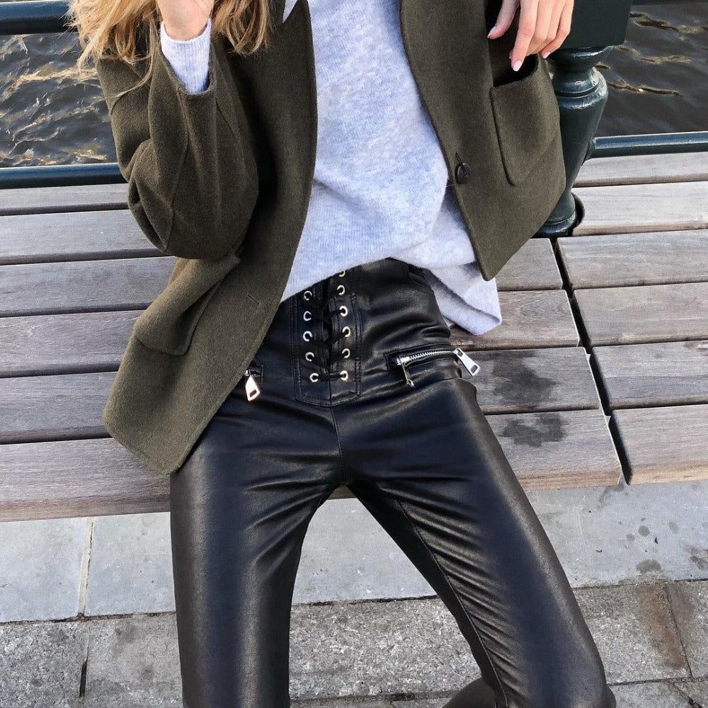 Talking Truth Faux Leather Lace Up Pants