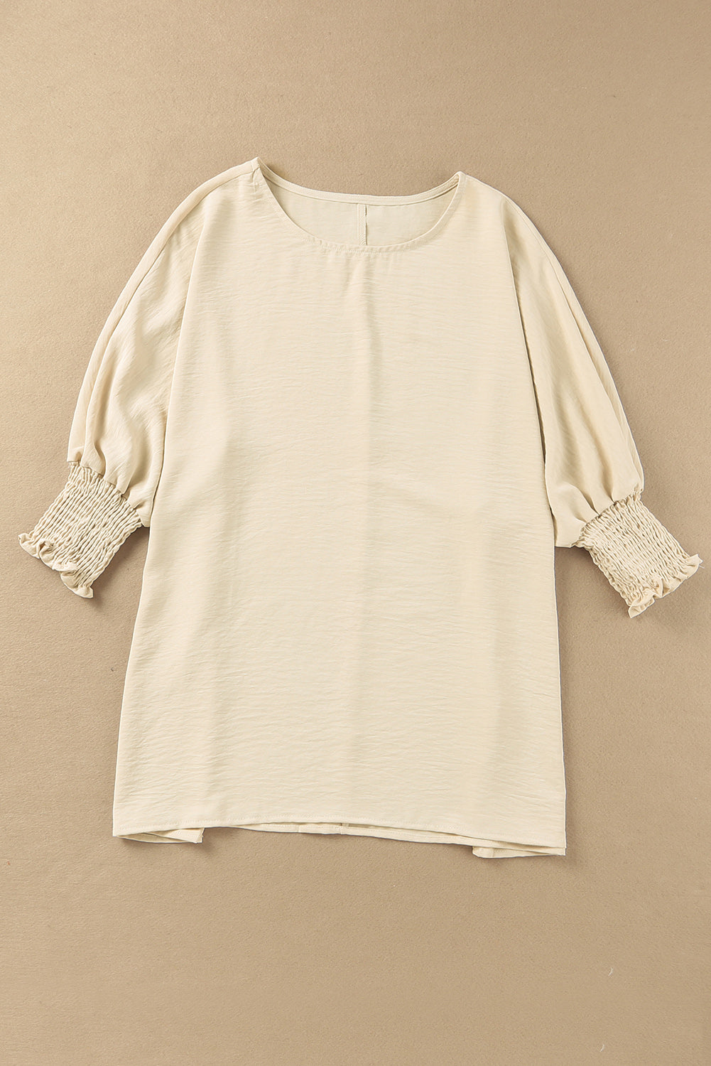 White Plain & Casual Shirred Cuffs Half Sleeve Top