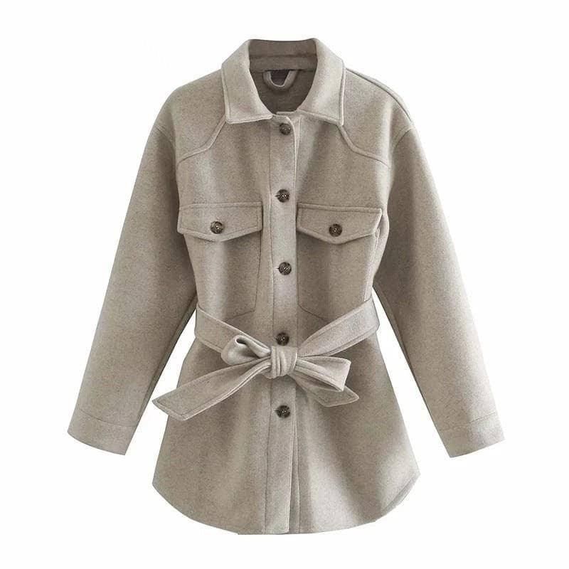 Soft And Dainty Belted Wool Shirt Coat