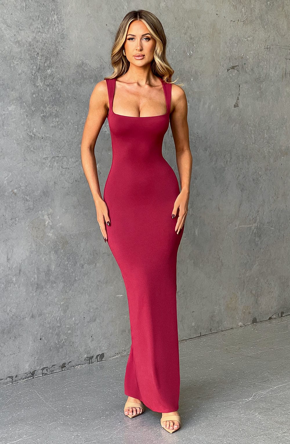 Crimson Cascade Maxi Dress-Cherry