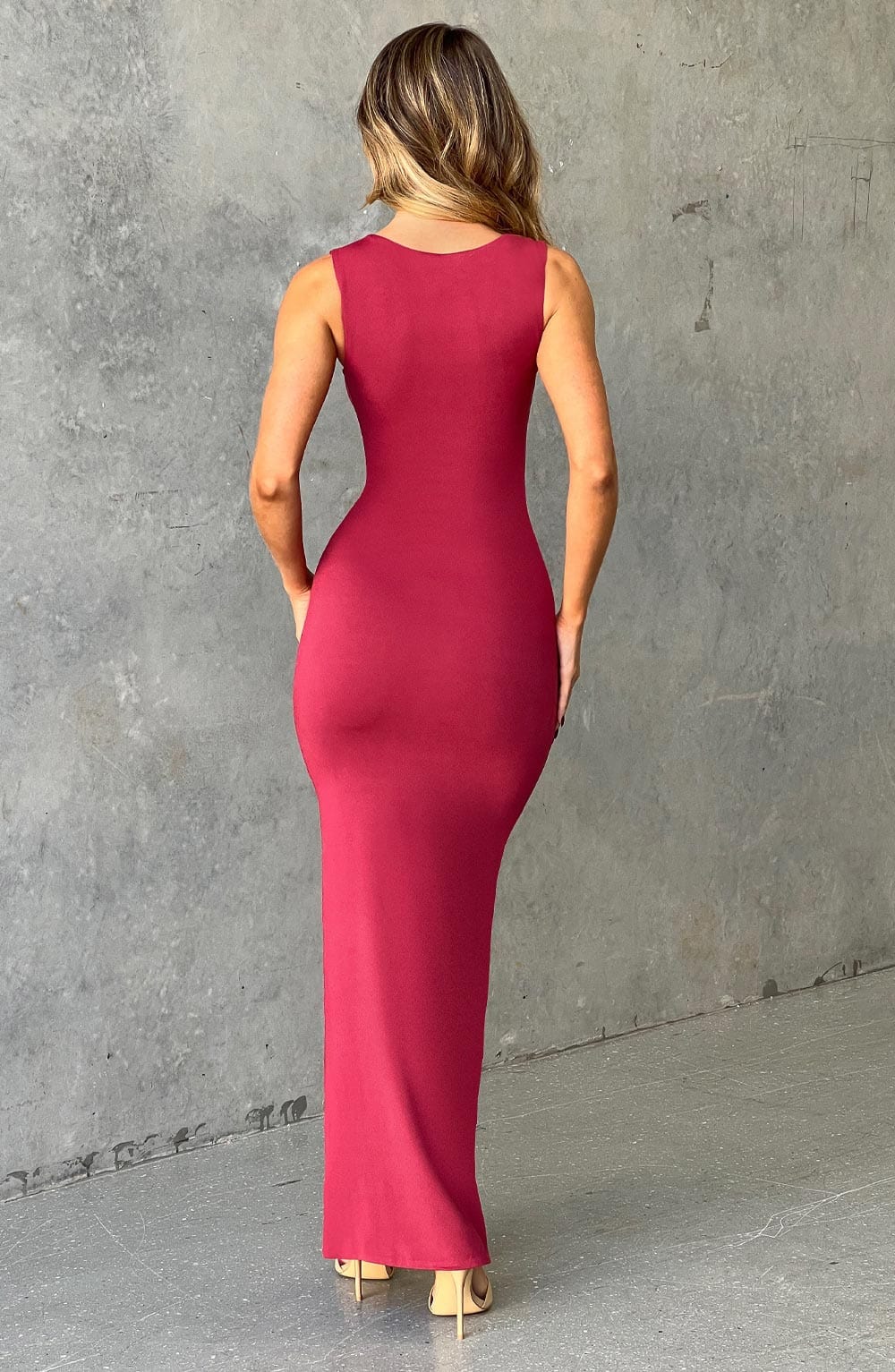 Crimson Cascade Maxi Dress-Cherry