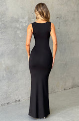 Crimson Cascade Maxi Dress - Jet Black