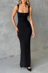 Crimson Cascade Maxi Dress - Jet Black