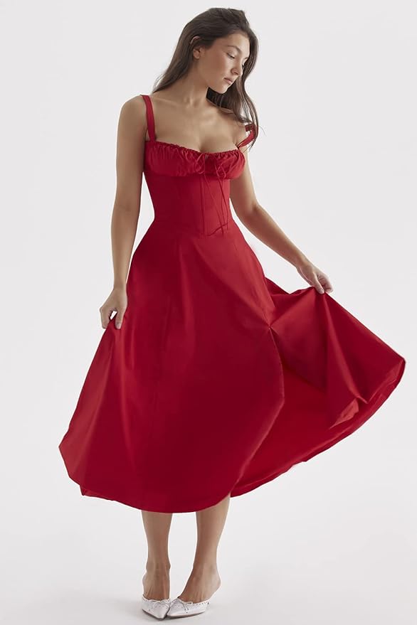 Delilah Midi Dress - Red