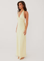 Heavy Hearted Satin Maxi Dress - Lemon