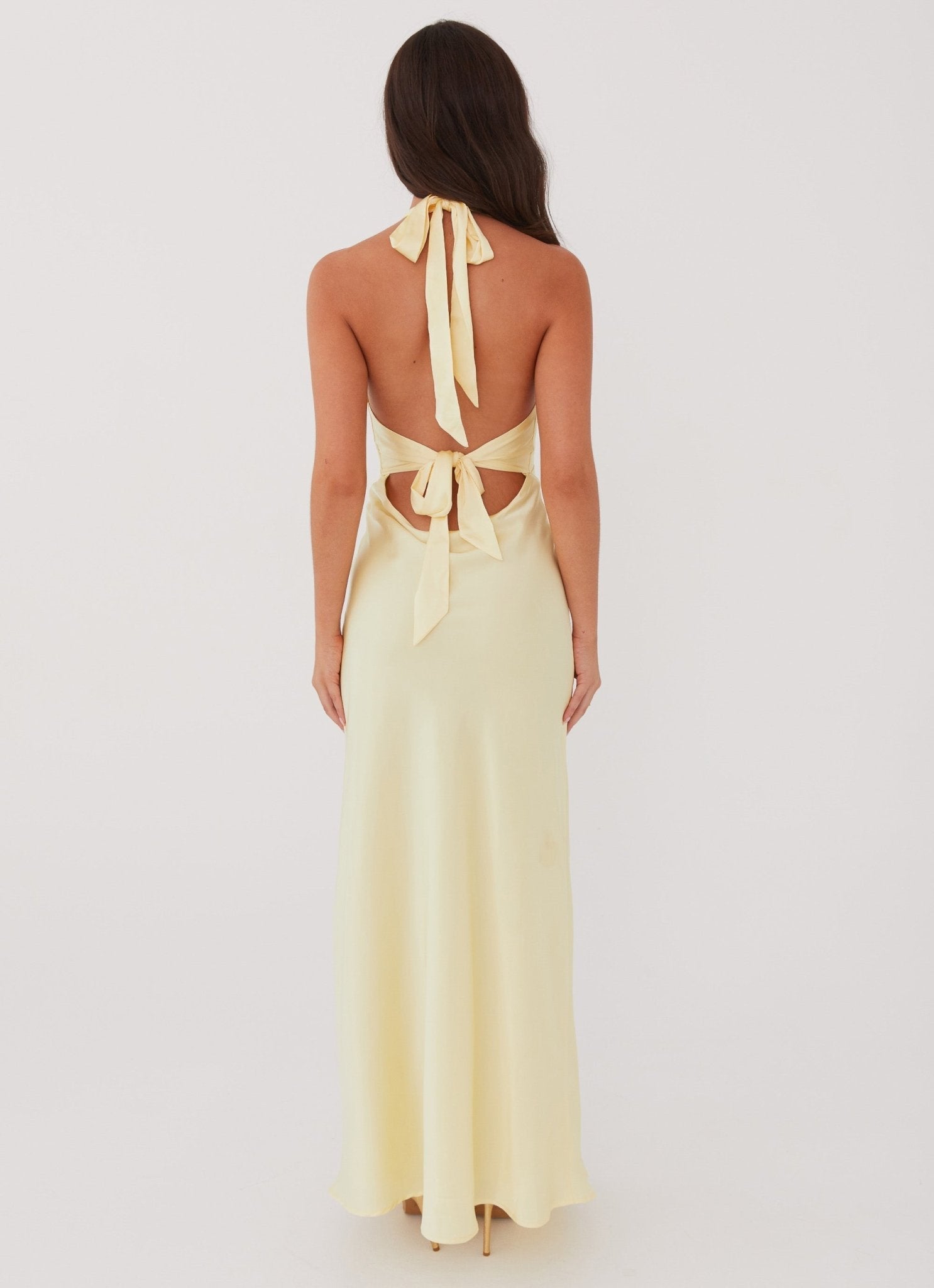 Heavy Hearted Satin Maxi Dress - Lemon