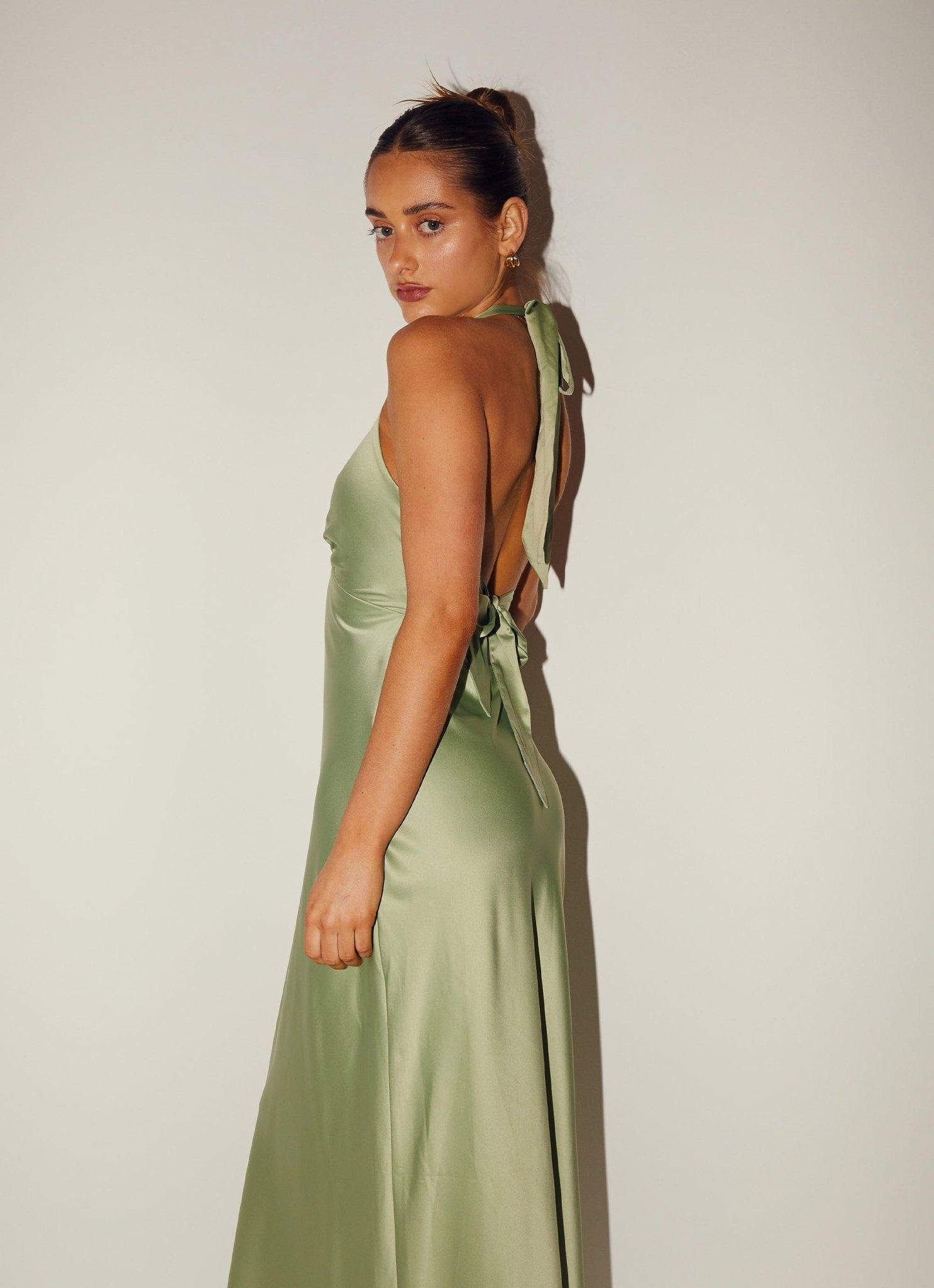 Heavy Hearted Satin Maxi Dress - Sage