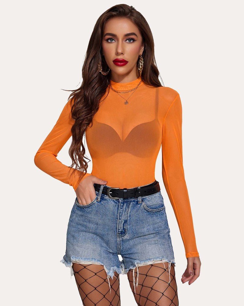 Leopard Sheer Long Sleeve Mock Neck Mesh Crop Top