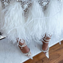 Agyness Pearl Strap Crystal Heels