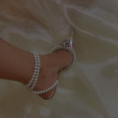 Agyness Pearl Strap Crystal Heels