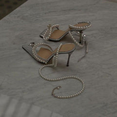 Agyness Pearl Strap Crystal Heels