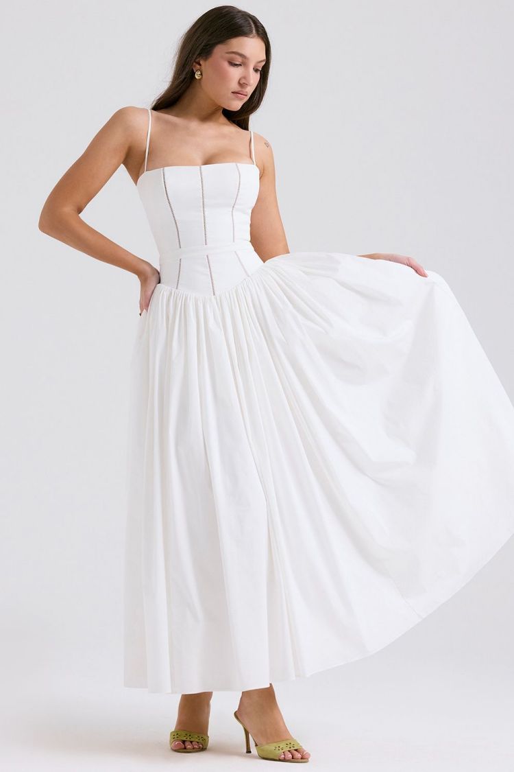 Margaret White Cotton Midi Sundress