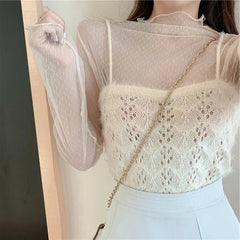 Mesh Lace Seductive Blouse: Elegant Sheer Top for Women