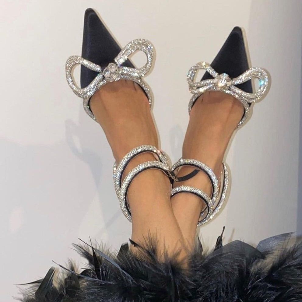 Chyna Diamante Double Bow Satin Heels