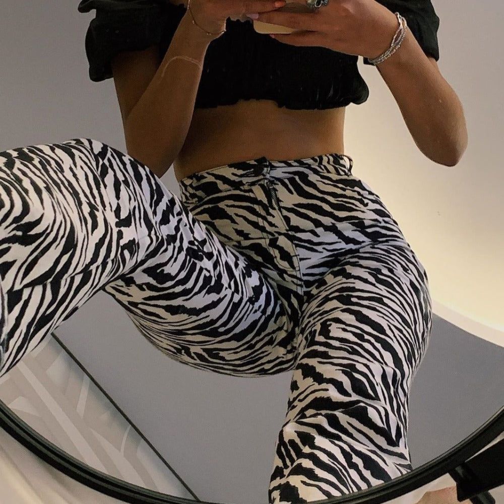 This Is Espionage High Waist Zebra Print Pants