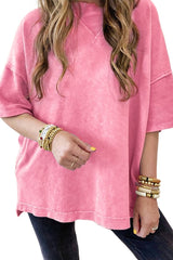 Orchid Petal Mineral Wash Exposed Seam Drop Shoulder Oversized Tee