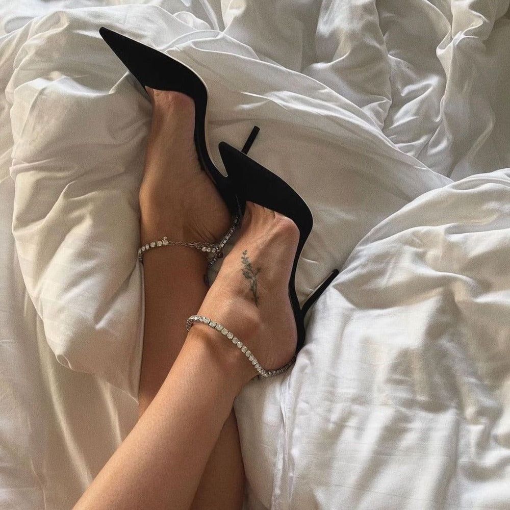 Reveal Your Minds Crystal Chain Satin Heels