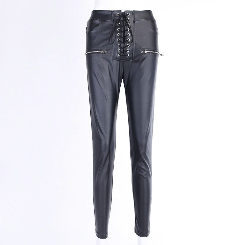 Talking Truth Faux Leather Lace Up Pants