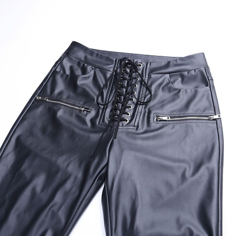 Talking Truth Faux Leather Lace Up Pants