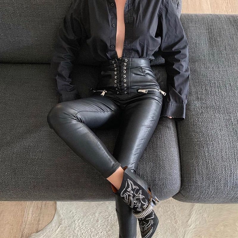 Talking Truth Faux Leather Lace Up Pants