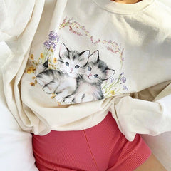 Thriving Now Kitty Flower Print Vintage Sweatshirt