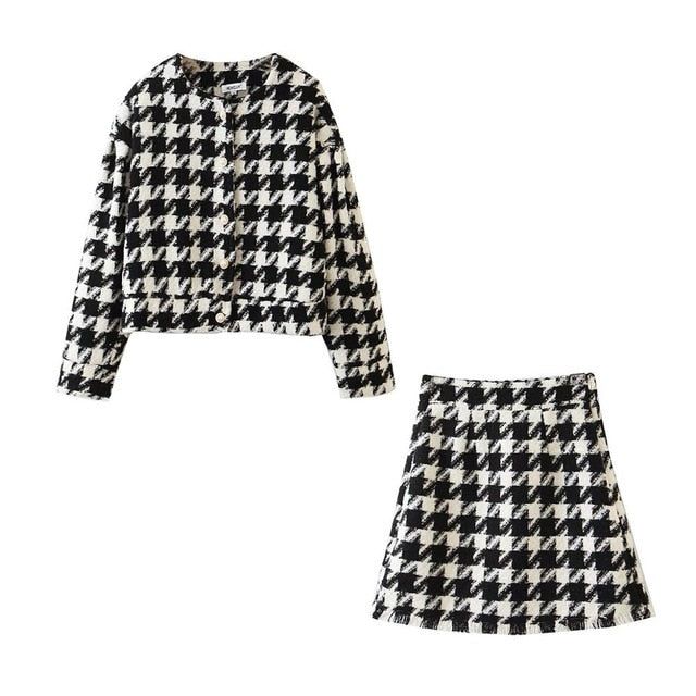 Streets Of Paris Houndstooth Print Two-Piece Set