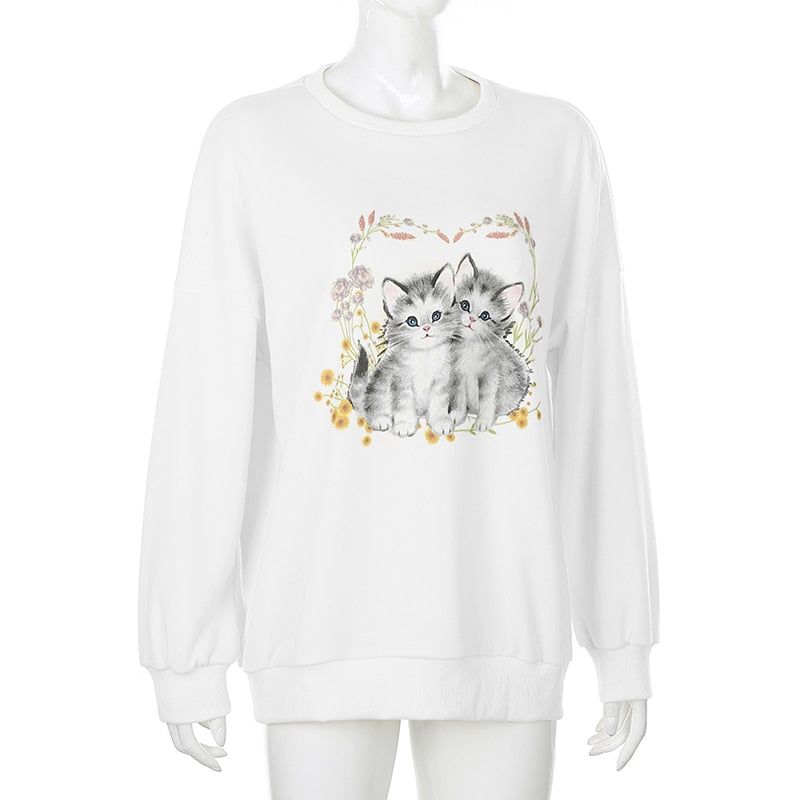 Thriving Now Kitty Flower Print Vintage Sweatshirt