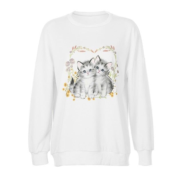 Thriving Now Kitty Flower Print Vintage Sweatshirt