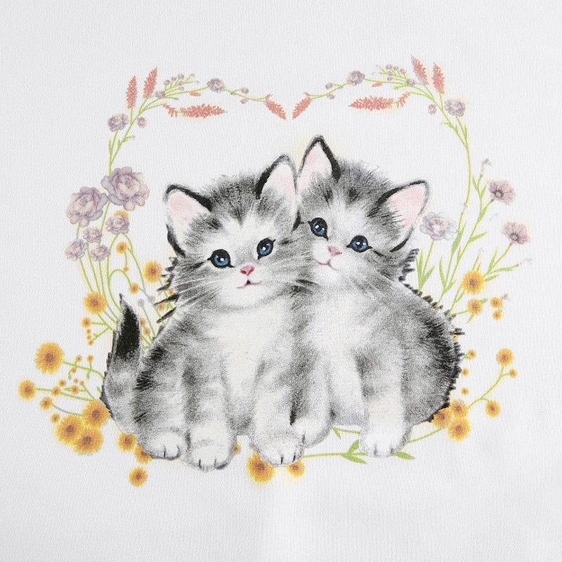 Thriving Now Kitty Flower Print Vintage Sweatshirt