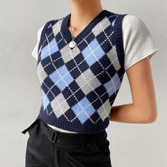 Unlike No Other Knitted Plaid Crop Vest