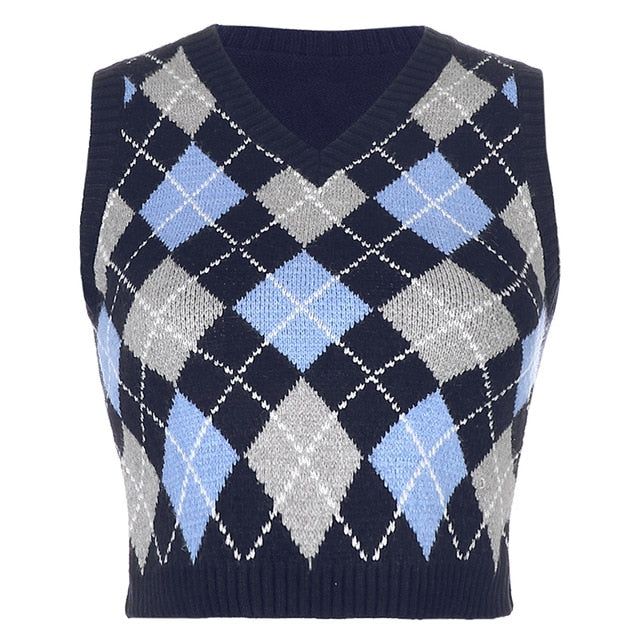 Unlike No Other Knitted Plaid Crop Vest