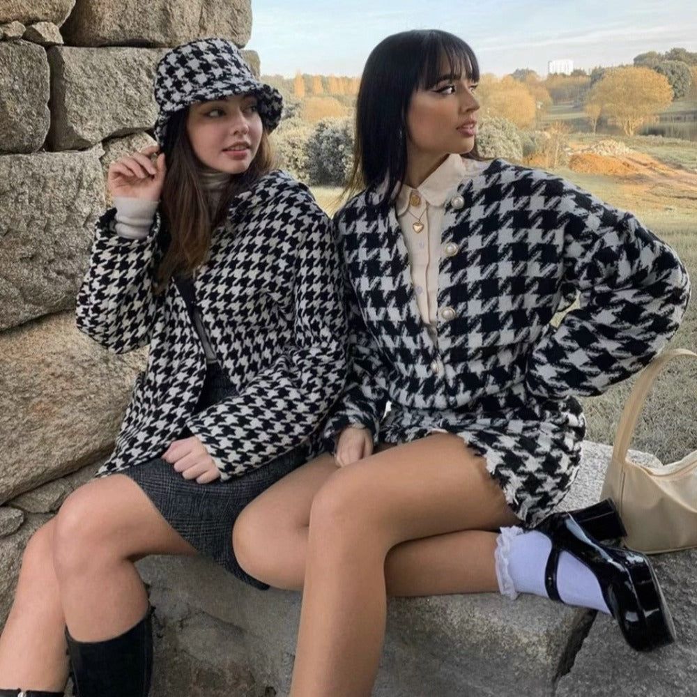 Streets Of Paris Houndstooth Print Two-Piece Set