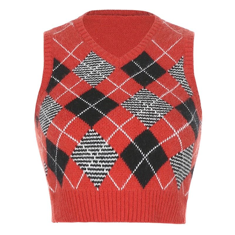 Unlike No Other Knitted Plaid Crop Vest