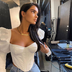 Babe In Town Puff Sleeve Corset Crop Top