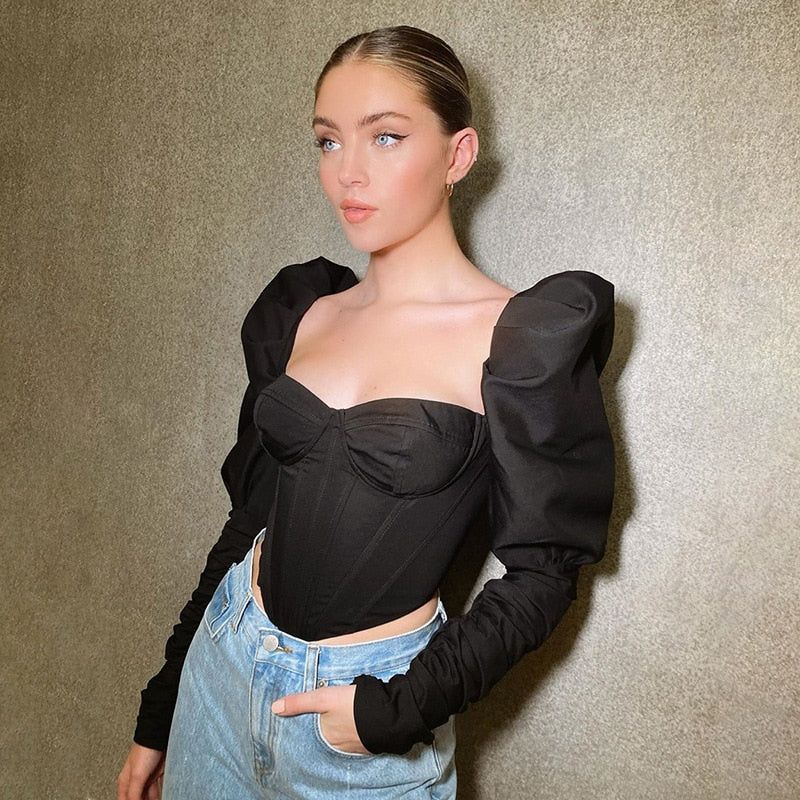 Babe In Town Puff Sleeve Corset Crop Top