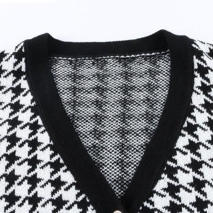 Voice My Style Houndstooth Pattern Button Cardigan