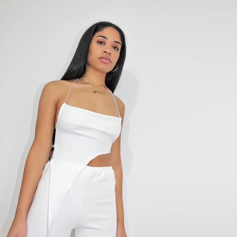 Straight Back To You Ribbed Asymmetric Halter Crop Top