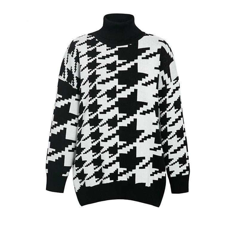 Want And Need Houndstooth Pattern Knit Sweater