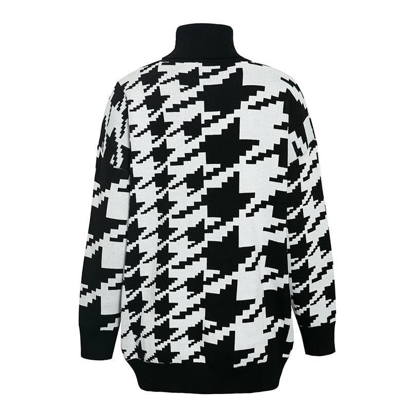 Want And Need Houndstooth Pattern Knit Sweater