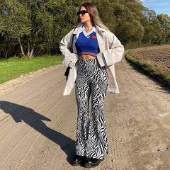 Special Animal Print High Waisted Flare Pants