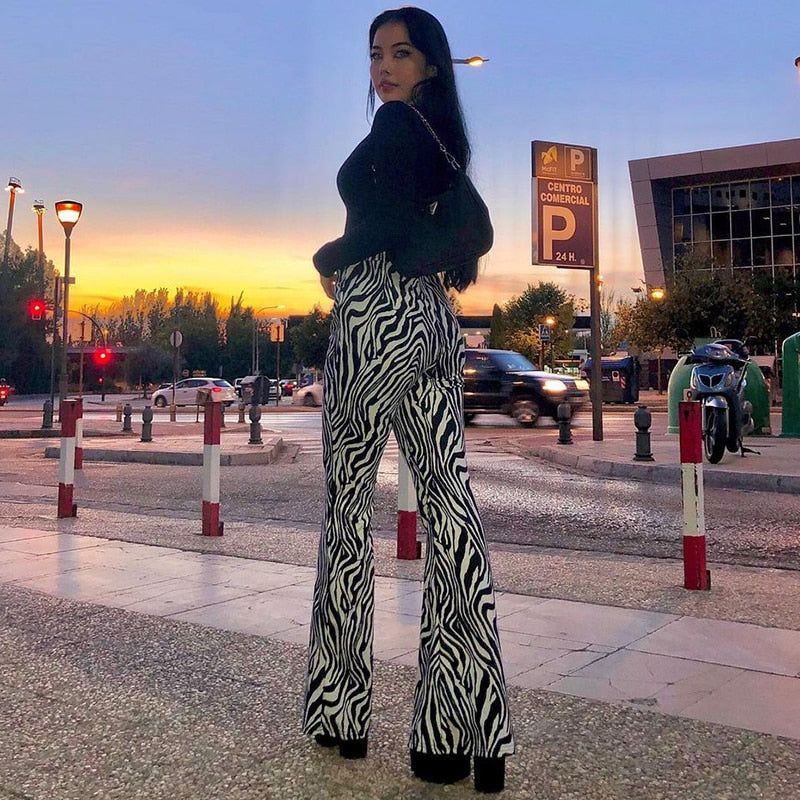 Special Animal Print High Waisted Flare Pants