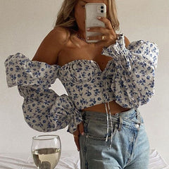 Song Of Serenade Puff Sleeve Ruched Crop Top