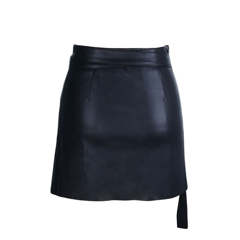 Sunday Nights Wrap Faux Leather Mini Skirt