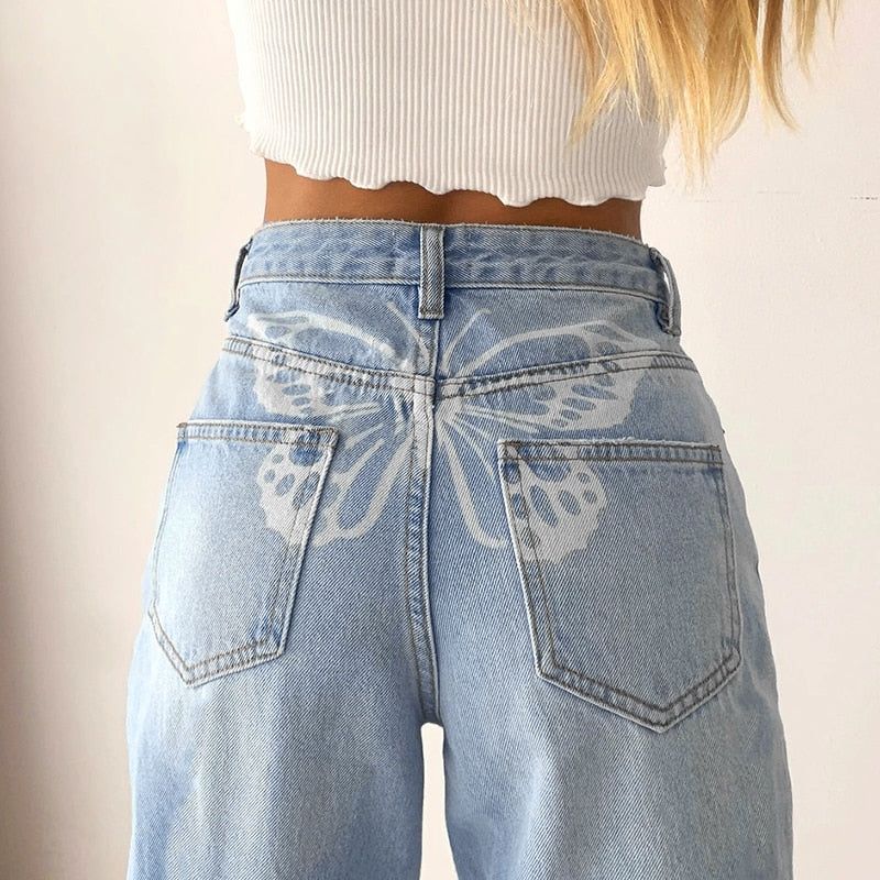 Spinning Queen Butterfly Loose Straight Jeans